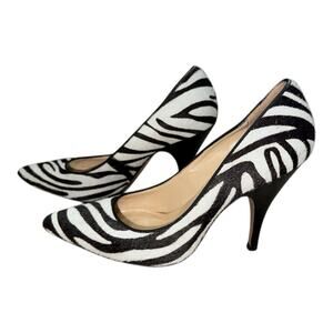 Talbots Women's Calf Hair Zebra Pumps Point Heels Size US 7.5 B Genuine Leather